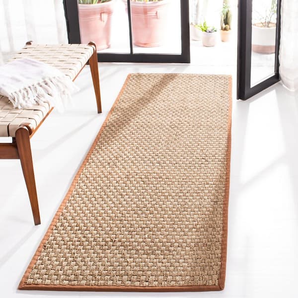 Natural Fiber Natural/Brown 3 ft. x 12 ft. Border Woven Runner Rug