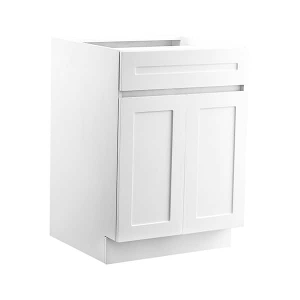 White Shaker Base Cabinet w/Drawer, 24 in. Unassembled Drawer Base Cabinet, 24 in. D x 24 in. W x 34.5 in. H to Assemble