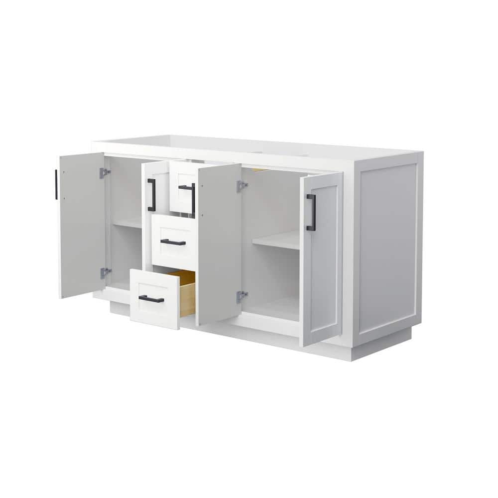Miranda 59.25" White Double Freestanding Bathroom Vanity with Matte Black Hardware