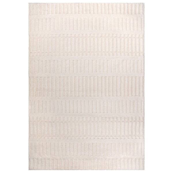 Vertical Dash Power Loomed Soft Shag High-Low Indoor 4 ft. x 6 ft. White Area Rug