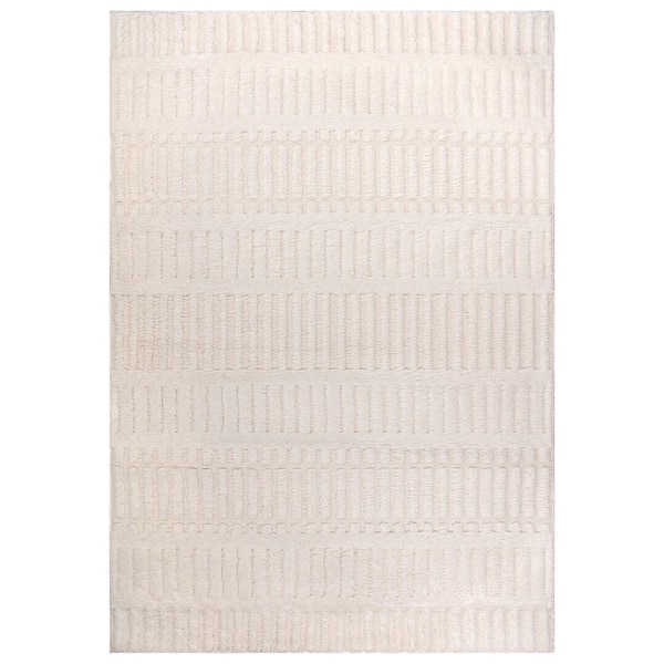 Vertical Dash Power Loomed Soft Shag High-Low Indoor 5 ft. x 7 ft. White Area Rug