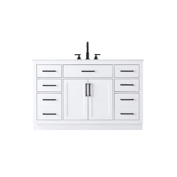 54 in. Single Sink White Bath Vanity with White Engineered Marble Top