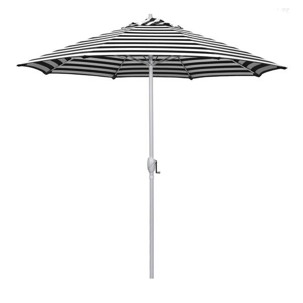 California Umbrella 9 ft. Matted White Aluminum Market Patio Umbrella Fiberglass Ribs and Auto Tilt in Cabana Classic Sunbrella
