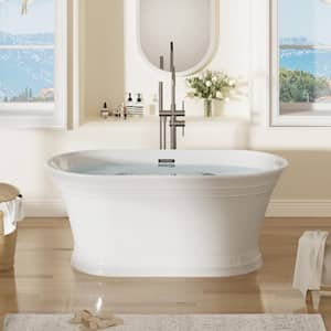 59 in. x 31 in. Freestanding Soaking Bathtub with Center Drain and Groove overflow in White/Polished Chrome