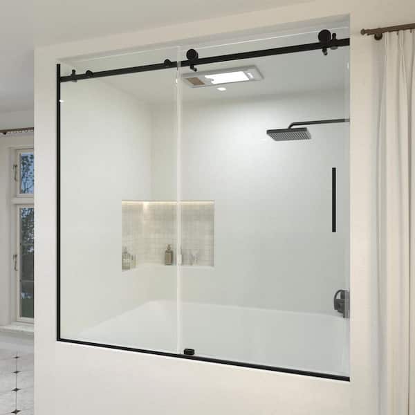 Muse 60 in. W x 60 in. H Sliding Bath Tub Door in Semi Frameless in Matte Black with Clear Glass
