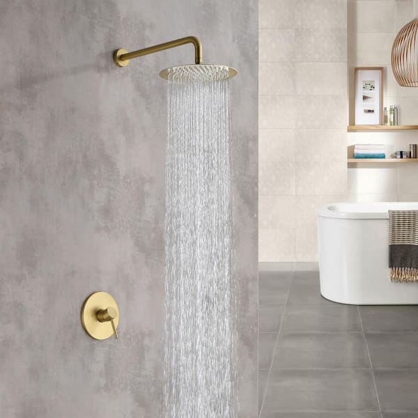 ACAD Single-Handle 1-Spray Patterns 10 in. Wall Mount Round Rain Fixed Shower Faucet in brushed gold (Valve Included)