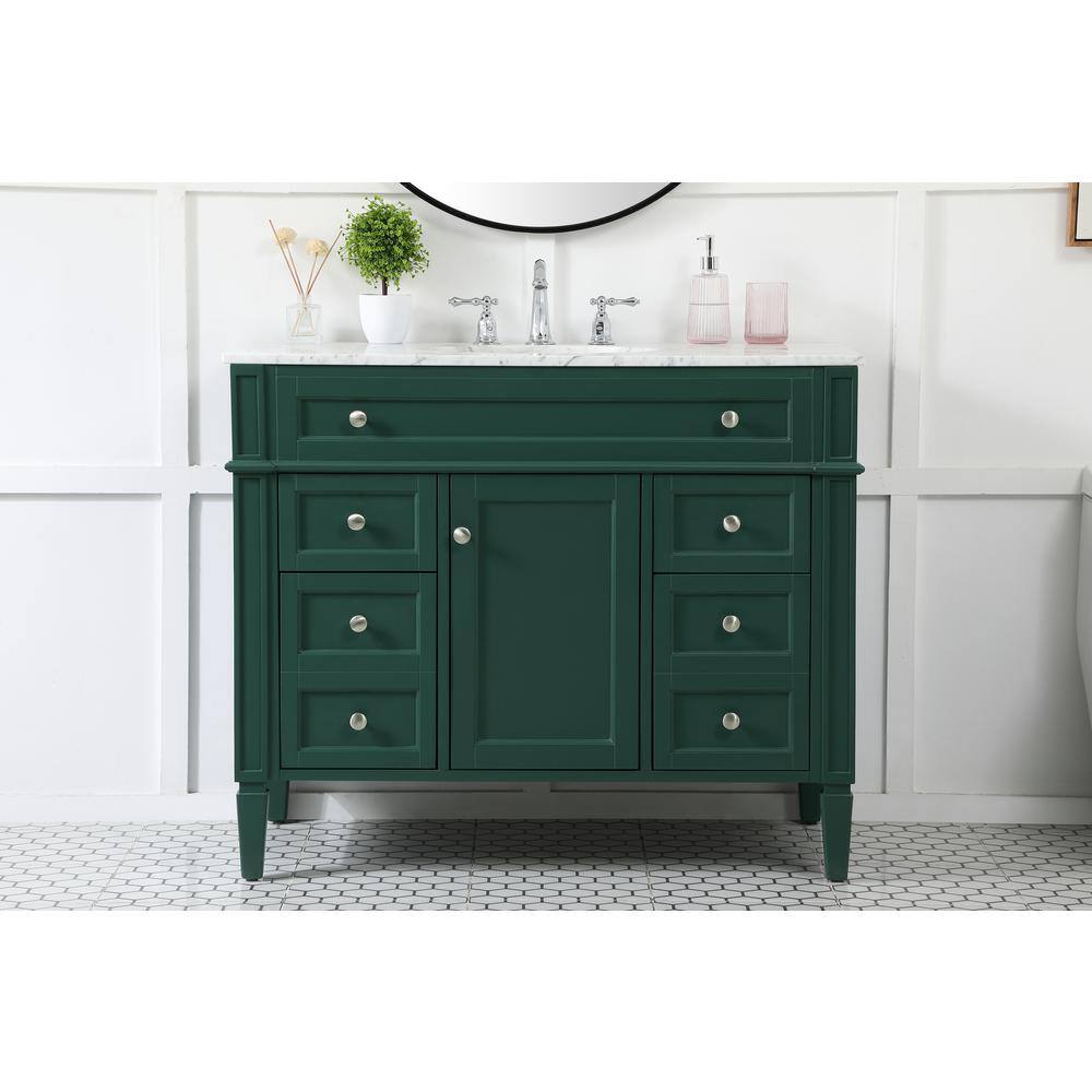 Green Solid Wood and Marble Single Bathroom Vanity