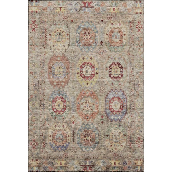 Mayfield Premium Machine Washable Abstract AMF2227 Beige 5 ft. x 7 ft. 6 in. Area Rug