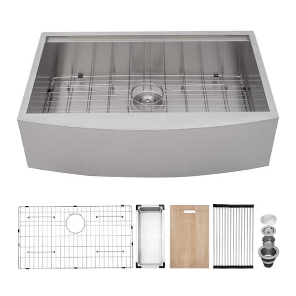 LORDEAR 30 x 21 in. Stainless Steel 18-Gauge Single Bowl Farmhouse Apron Workstation Kitchen Sink with Sink Grids