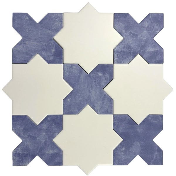 Siena 5.4 in. x 5.4 in. White Star with Cornflower Blue Cross Matte Ceramic Wall and Floor Sample Tile (0.4 sq. ft.)