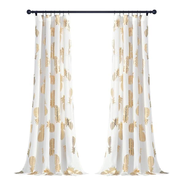 Gold Pineapple Toss Rod Pocket Room Darkening Curtain 52 In W X 84 L 16t004645 The Home Depot Gold Pineapple Toss Rod Pocket Room, Gold Curtain Panels