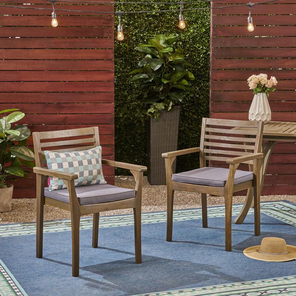 Set of 2 Outdoor Acacia Wood Dining Chairs for Backyard Patio Lawn with Cus