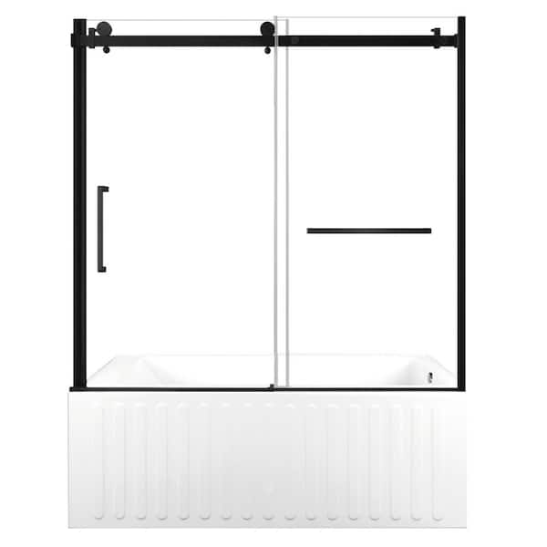 60 in. x 30.7 in. Acrylic Rectangular Alcove Soaking Bathtub with Right Drain in White/Matte Black