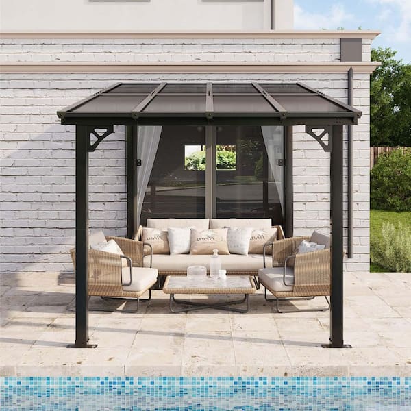 Sizzim 10 ft. x 8 ft. Hardtop Sloping Pitched Roof Gazebo, Outdoor Gazebos with Aluminum Frame
