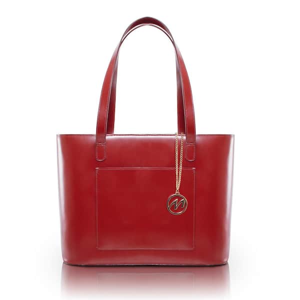 ALYSON, Red Leather Ladies' Tote Bag with Tablet Pocket