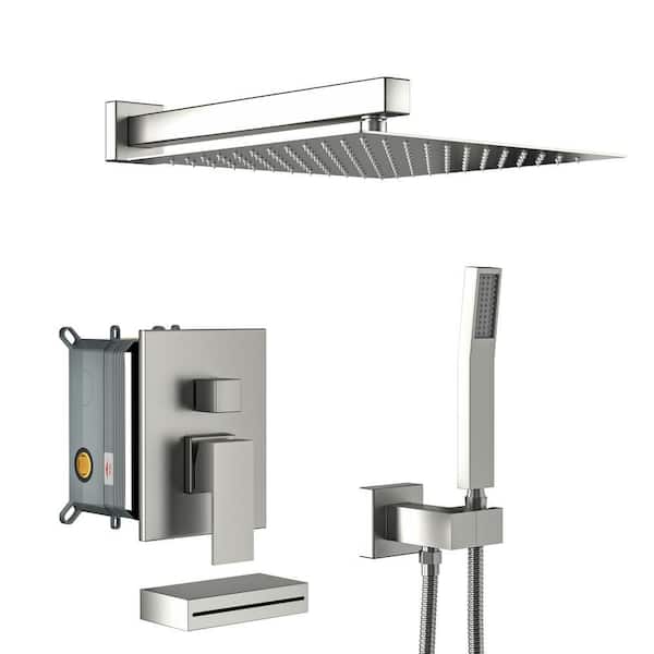 Miscool Ami Single Handle 3-Spray 12 in. Wall Mount Shower Faucet 1.8 GPM with Pressure Balance Valve In Brushed Nicke