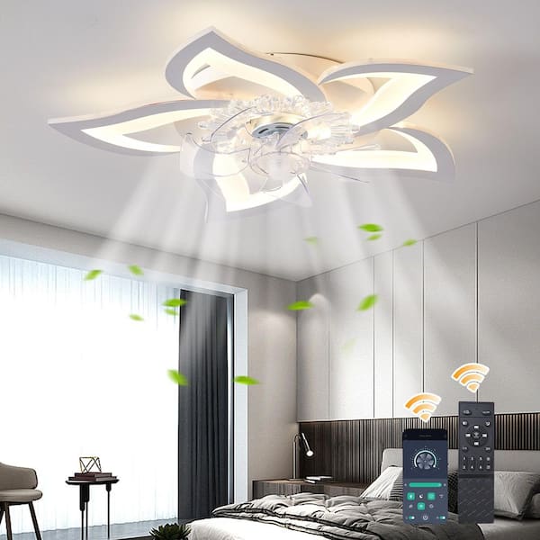 24.6 in. Indoor White Low Profile Bladeless Modern Ceiling Fan with Integrated LED and Remote Included for Bedroom