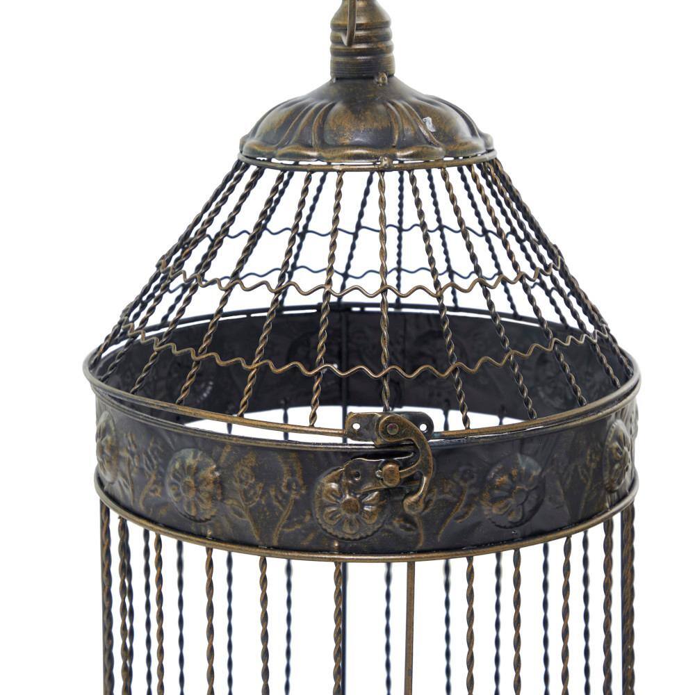 Bronze Antique Carved Metal Birdcage Set, 2 Pieces