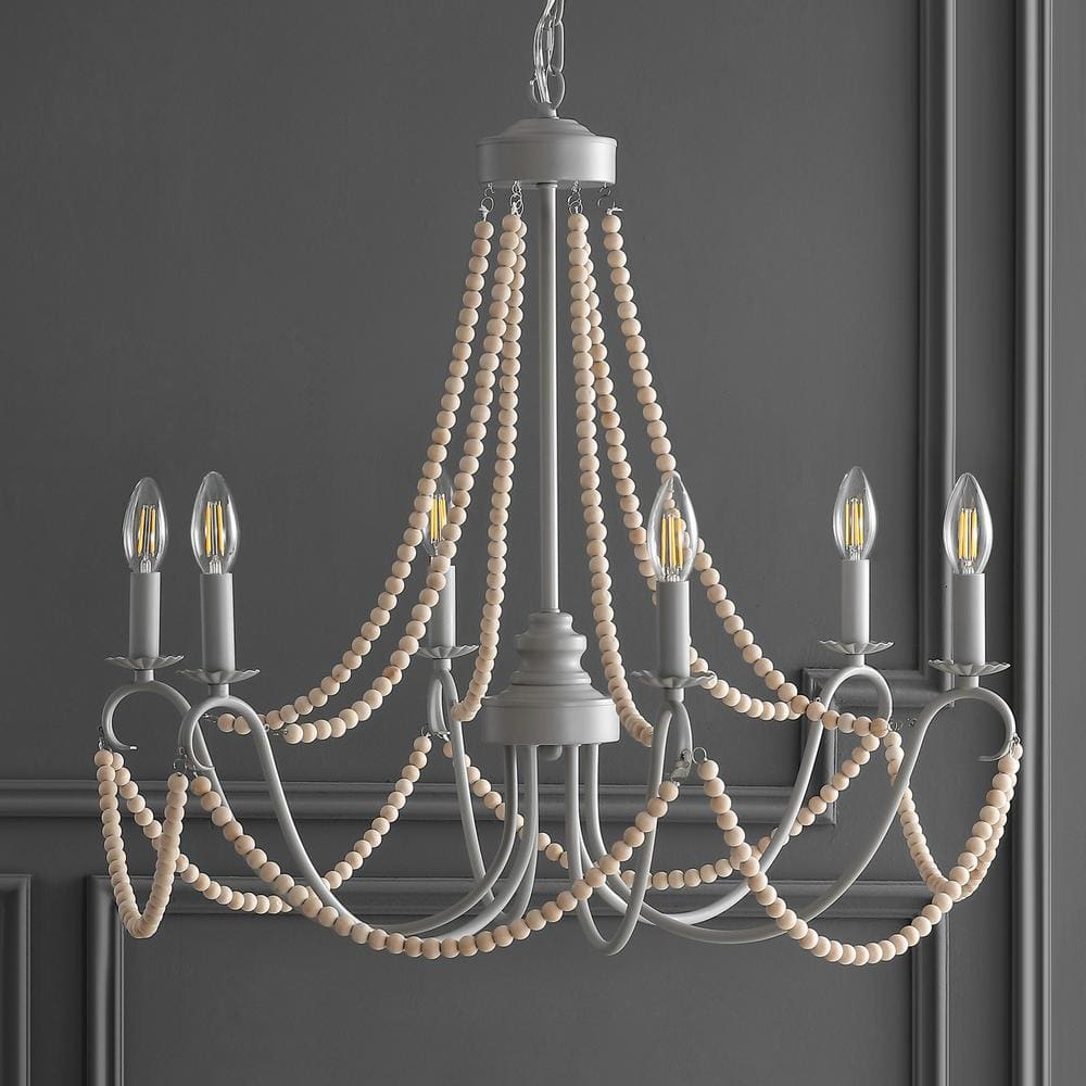 Rustica 27" Gray Metal and Wood Bead Chandelier