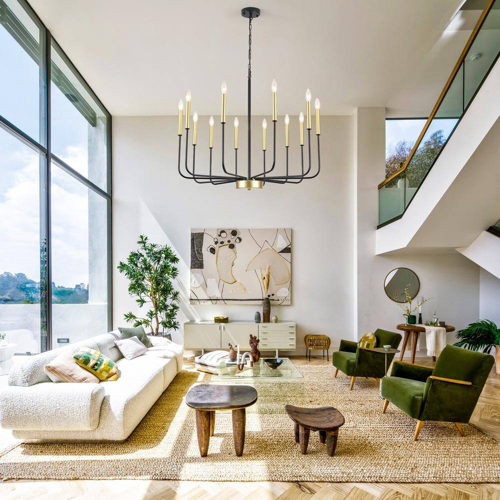 Black and Gold 12-Light Candle Style Metal Chandelier