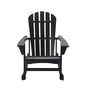 Black Solid Wood Outdoor Adirondack Chair, Rocking Chairs for Patio, Backyard, Garden