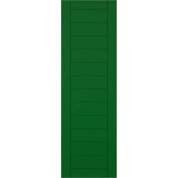 Ekena Millwork 12 in. x 34 in. PVC Horizontal Slat Framed Modern Style Fixed Mount Board and Batten Shutters Pair in Viridian Green