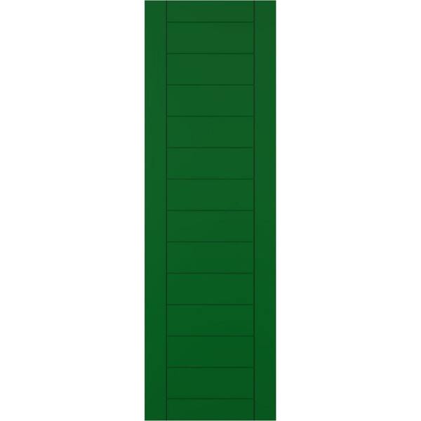 Ekena Millwork 12 in. x 79 in. PVC Horizontal Slat Framed Modern Style Fixed Mount Board and Batten Shutters Pair in Viridian Green