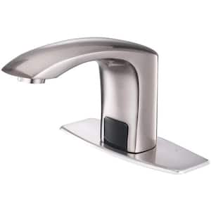 Battery Powered Touchless Smart Sensor Single Hole Bathroom Faucet in Brushed Nickel