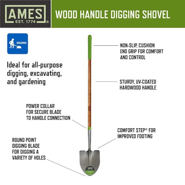 48 in. Wood Handle Round Point Shovel