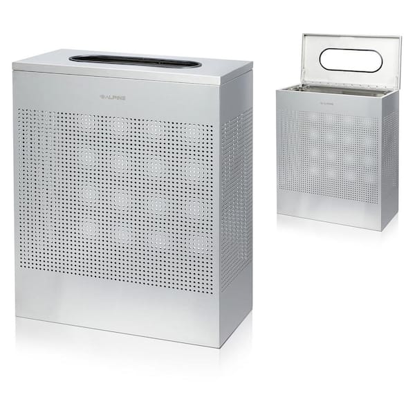 23 Gal. Perforated Steel Rectangular Stainless Steel Slim Commercial Trash Can with Open Top Lid