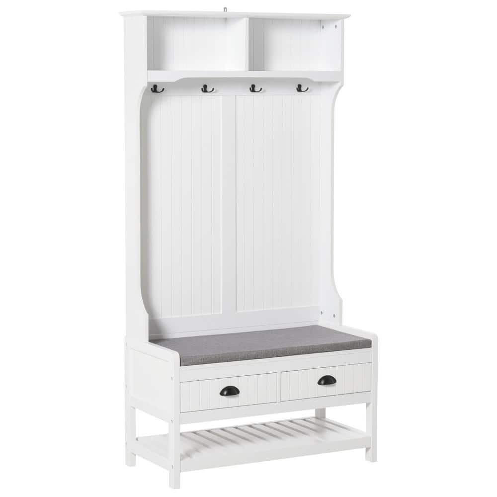 HOMCOM White Coat Rack and Bench Hall Tree with Feature 837-106V80 ...