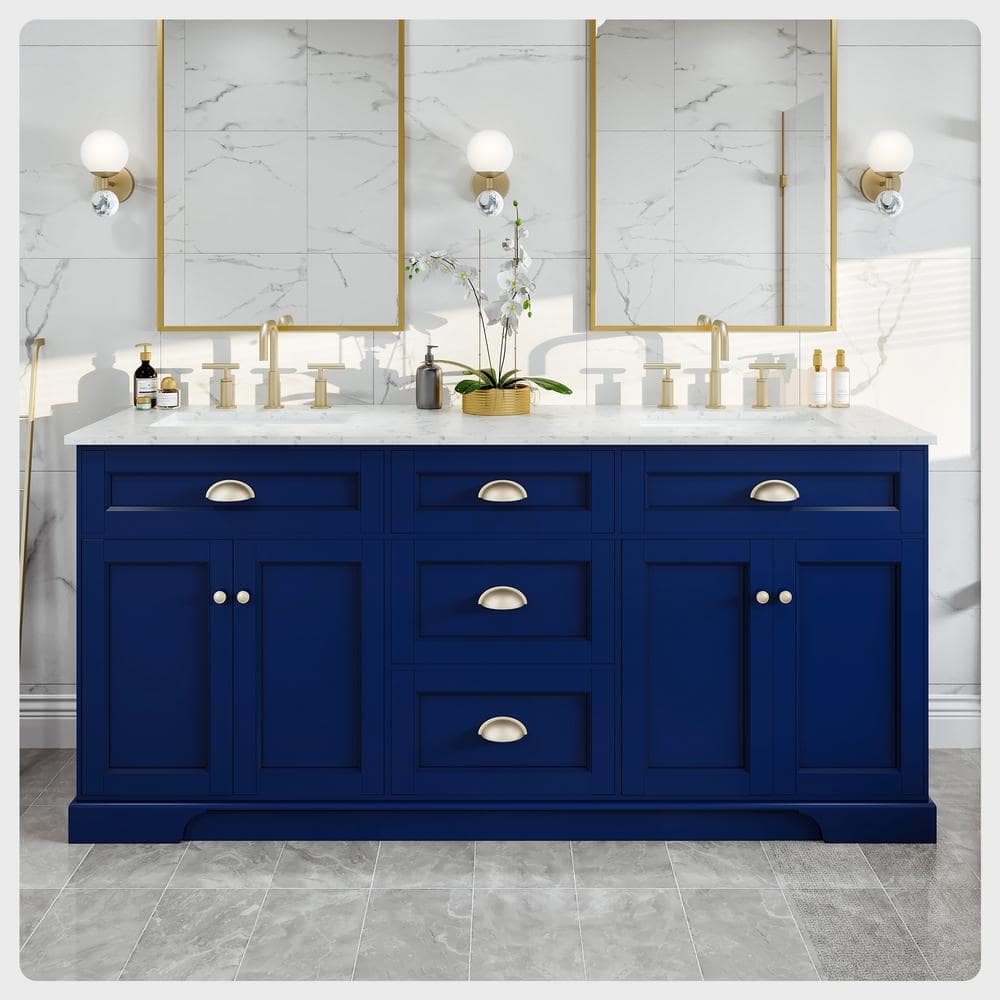 Eviva Epic 72 in. W x 22 in. D x 34 in. H Double Bathroom Vanity in Blue with White Quartz Top