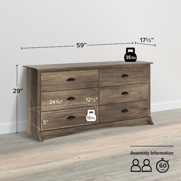 drifted grey dresser Tolle 6 Drawer Dresser - Drifted Matte Black Veneer main image 1