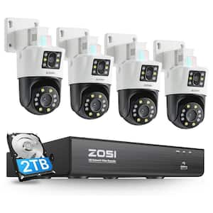 8-Channel 8MP (2 x 4MP) Dual-Lens 2TB POE NVR Security System with 4 Wired Outdoor 360 PTZ Cameras Person/Vehicle Detect