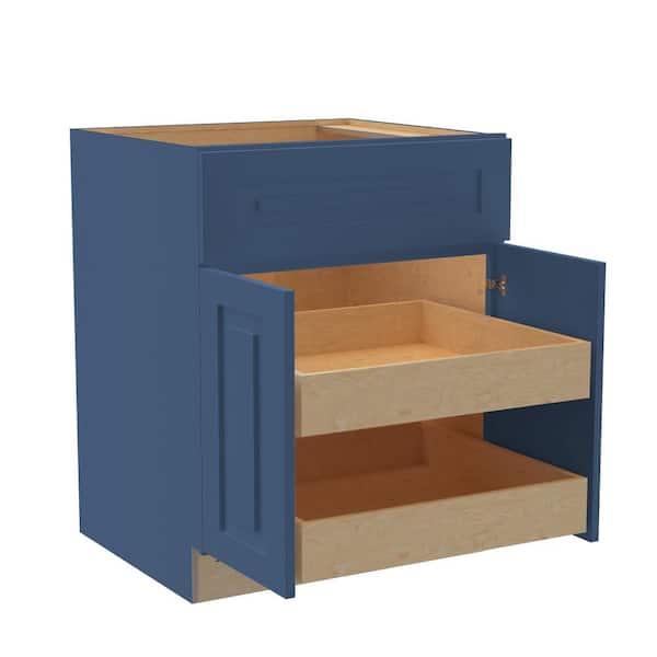Home Decorators Collection Grayson 27 in. W x 24 in. D x 34.5 in. H Assembled Plywood Base Kitchen Cabinet in Mythic Blue with 2ROT Soft Close