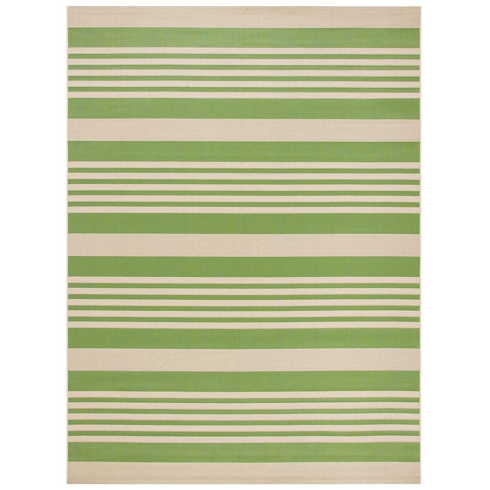Dark Green 8 ft. x 10 ft. Striped Polypropylene Indoor/Outdoor Area Rug