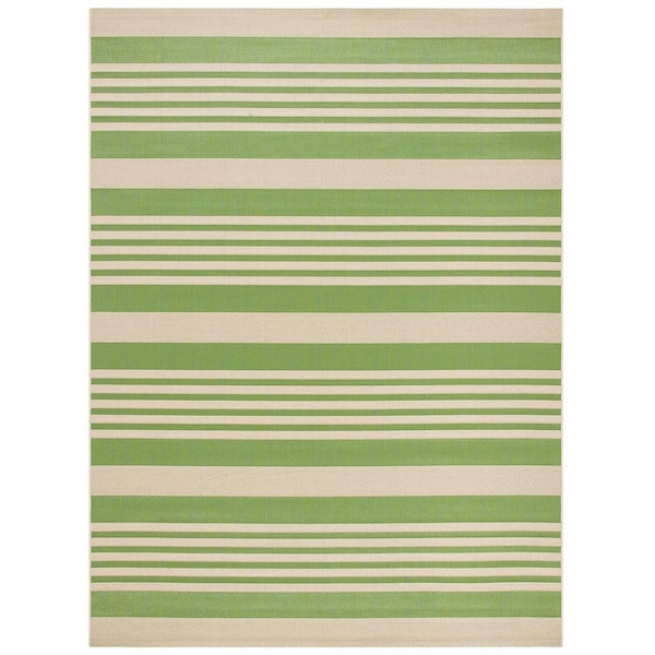 Dark Green 8 ft. x 10 ft. Striped Polypropylene Indoor/Outdoor Area Rug