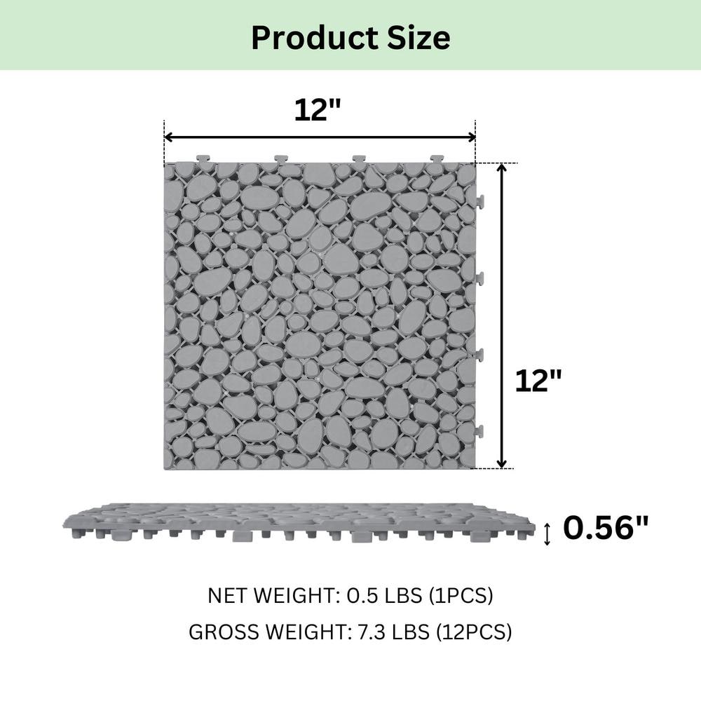 Gray 12" x 12" Plastic Interlocking Deck Tiles, 24-Pack