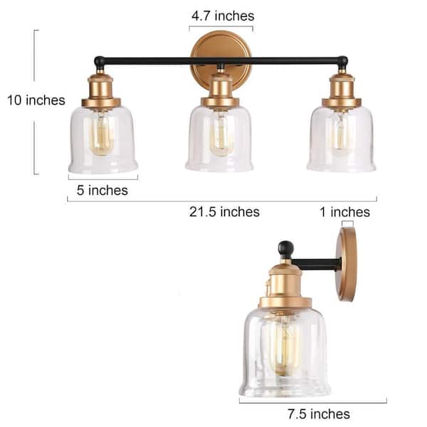 Uolfin Transitional Cone Bathroom Vanity Light Modern 2-Light Black and  Gold Dome Wall Light with Clear Glass Shades V3AABAUO4495Q7 - The Home Depot