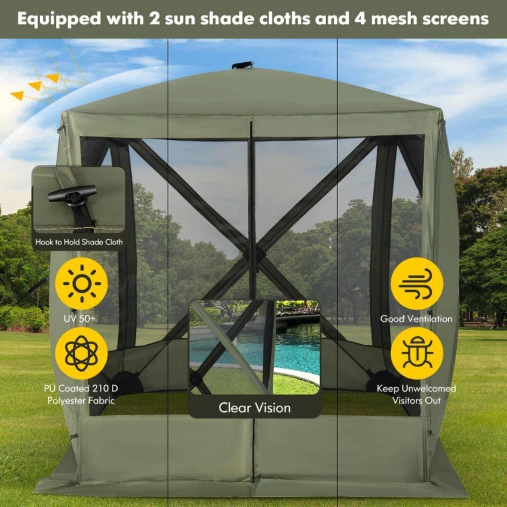 Green 6.7 ft x 6.7 ft Pop-Up Gazebo with Mesh Netting and Carry Bag