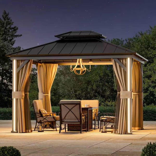 Four Seasons 10 ft. x 12 ft. Black Hard Top Gazebo with LED Lighting