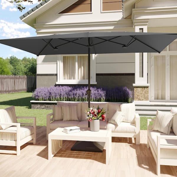 10 x 6.5 ft. Steel Large Double-Sided Outdoor Market Umbrella Patio Umbrella with Crank in Anthracite