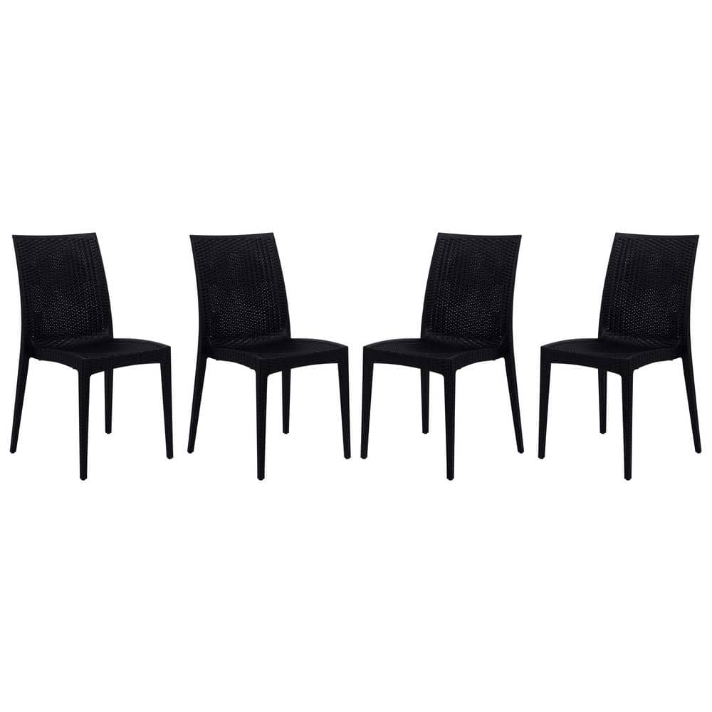 Black Polypropylene Weave Design Armless Dining Chairs, Set of 4