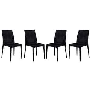 Black Mace Modern Stackable Plastic Weave Design Indoor Outdoor Dining Chair (Set of 4)