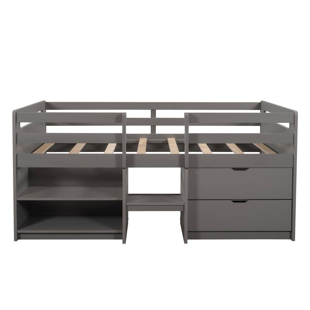 Utopia 4niture Maika Gray Twin Size Loft Bed with Two Shelves and Two ...