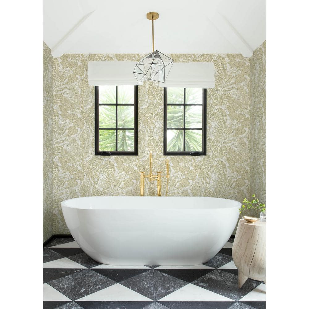 Brentwood Yellow Palm Leaves Grasscloth Wallpaper
