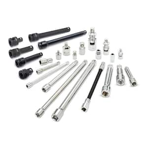 1/4 in., 3/8 in., 1/2 in. Drive Chrome and Impact Accessory Set (25-Piece)