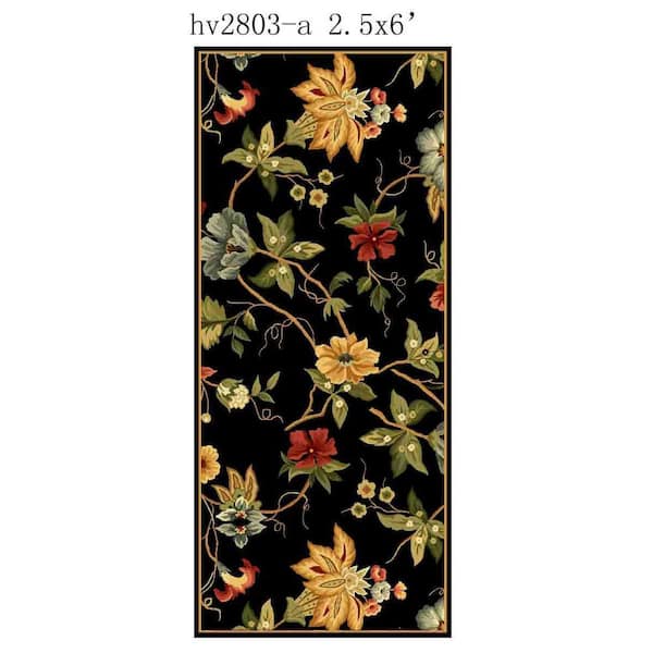 Chelsea 3 ft. x 18 ft. Black Gradient Border Floral Runner Rug