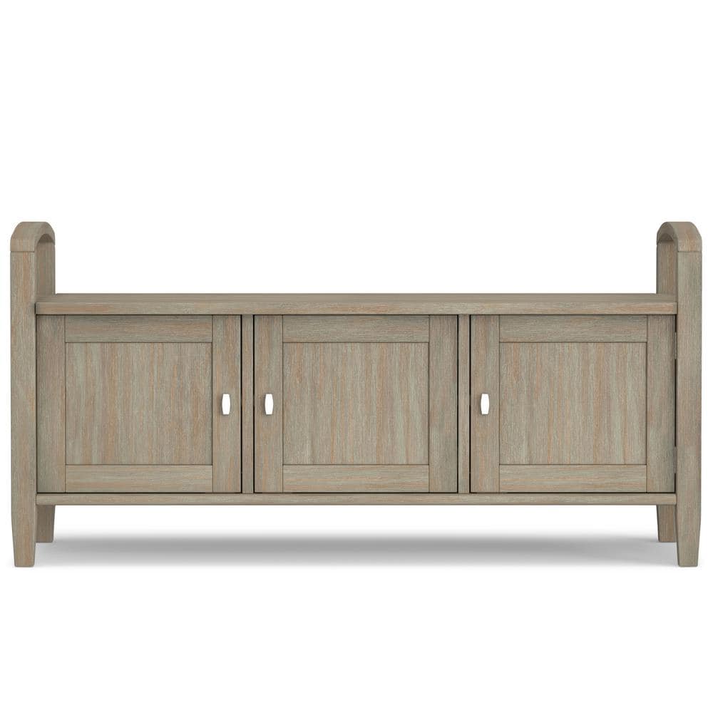 Rustic Distressed Gray 44" Solid Hardwood Storage Bench with Armrests