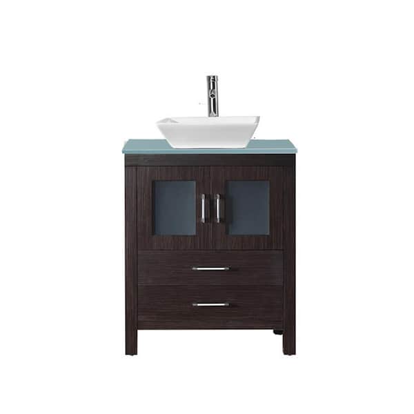 Virtu USA Dior 28 in. W x 18.5 in. D x 33.45 in. H Single Sink Bath Vanity in Espresso with Green Glass Top